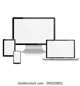 Collection of realistic vector laptop, tablet computer, monitor and mobile phone template