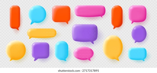 Colección de burbujas de habla volumétricas realistas aisladas sobre un fondo claro. Vector 3D ilustración.