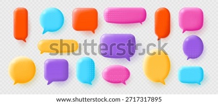 Collection of realistic volumetric speech bubbles isolated on a light background. Vector 3D illustration.
