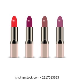 Collection of realistick lipstick on white background.Realistick lipstick set