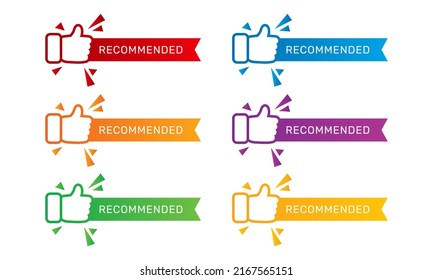 Colección de banner recomendado con los pulgares hacia arriba. - Vector.