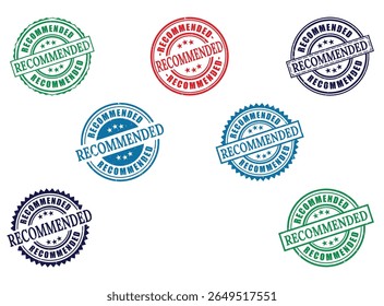 Collection of recommended stamp seal designs in green red and blue colors for product endorsement and promotion use