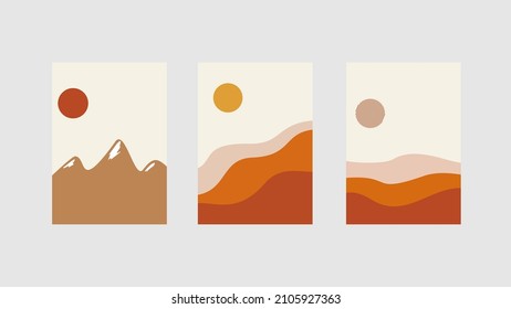 	
Collection of rectangular abstract landscapes. Sun, mountains, waves. Modern layouts, fashionable colors. Layouts for social networks, banners, posters. vector 