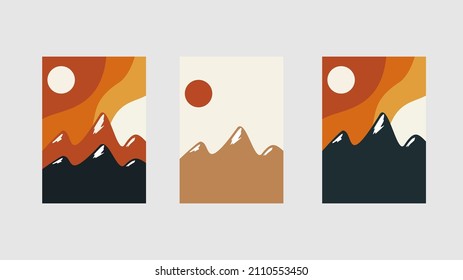 	
Collection of rectangular abstract landscapes. Sun, mountains, waves. Modern layouts, fashionable colors. Layouts for social networks, banners, posters. vector 