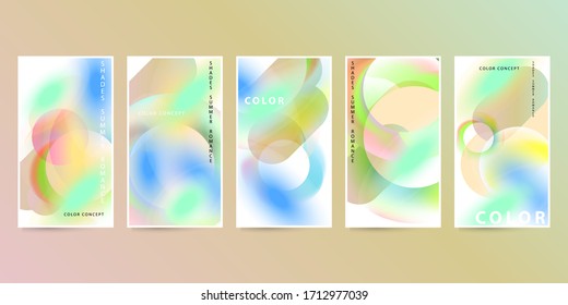 Collection of rectangular abstract layout artworks gradients in minimalism style, poster with pastel blue yellow pink. Stock vector bleed, modern neon art