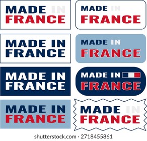 Colección de iconos de logo rectangulares Made in France en diferentes diseños y estilos