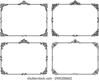 A collection of rectangular text box designs with classic decorative frames (black)