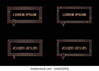 Colección de burbujas rectangulares de habla dorada vintage. Plantilla de burbuja de texto de comillas lineales. Formulario de presupuesto. EPS10