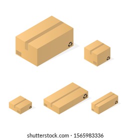 Collection recycle brown box packaging. vector illustration