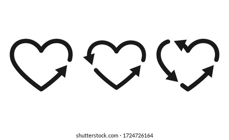 Collection of recycle heart symbol, Reload sign, Love the earth icon editable