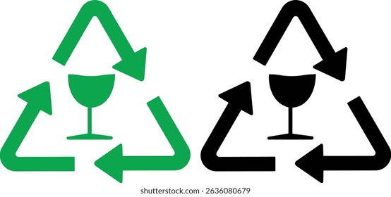 Sammlung von Recycling-Symbol, Vektorgrafik. Symbole einzeln wiederverwenden.  Recycling-Symbol mit einem Glas in ihm editierbaren Symbol.
