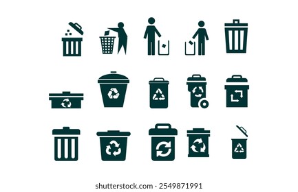  Collection of Recycling and Trash Bin Icons for Eco-Friendly Use