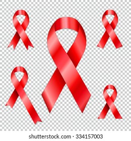 Collection of red Aids ribbons. World AIDS Day.
