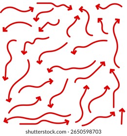Collection of red arrow doodles. Hand drawn elements.