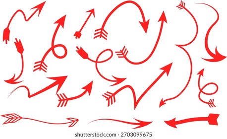 Coleção de ilustrações de seta vermelha em um fundo branco elementos de design