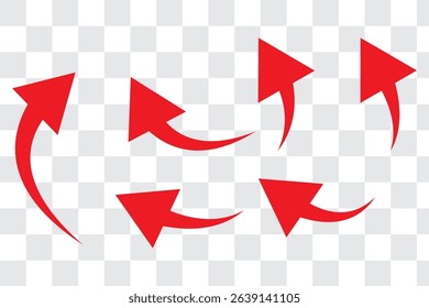 collection of red arrow marker scribbles isolated on transparent background