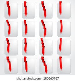 Collection of the red arrows on the gray paper 
