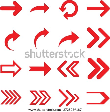 Collection of red arrows pointing right and in a circular motion direction
