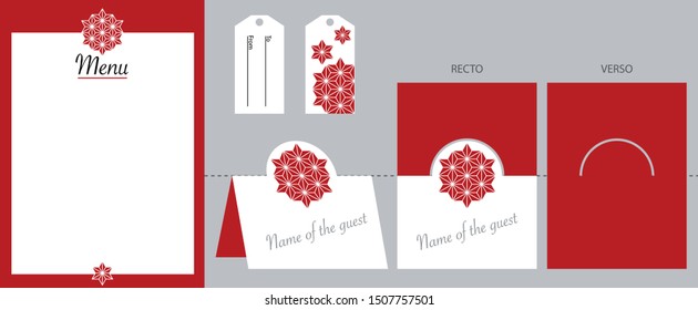 Collection of red background templates, to decorate your holiday table - geometric star pattern.