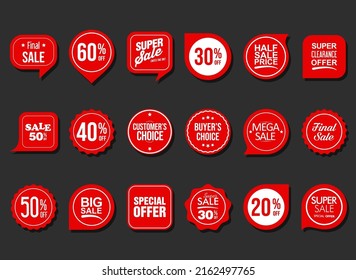 Collection of red badges and labels modern super sale style 