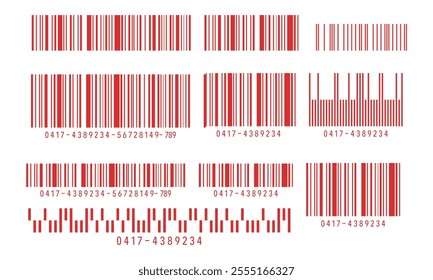 Collection of Red Barcodes with Numbers and Different Styles	
