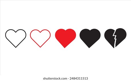 Collection of red and black heart icns,Hand drawn hearts symbol.Vector icon set illustration design.