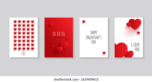 Collection of red, black, white colored Valentine's day card, sale and other flyer templates with lettering in minimalism style. Typography poster, card, label, banner design set. 