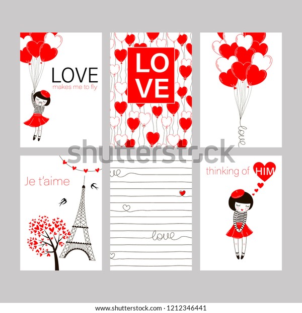 Collection Red Black White Colored Valentines Stock Vector