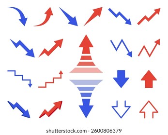 A collection of red and blue arrows for presentations and document creation