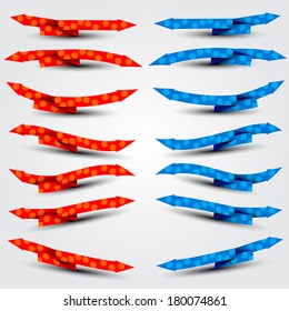 Collection of the red and blue circles textured arrows on the gray background