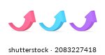 Collection red, blue and purple circled arrows pointing up 3d isometric icon vector illustration. Set cyberspace interface navigation symbol for directional movement, next, refresh or upload isolated