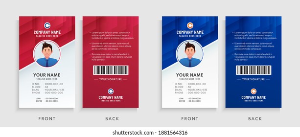 Collection of Red, Blue and White Office ID Card Template. Abstract modern geometric overlap background design. Vector illustration