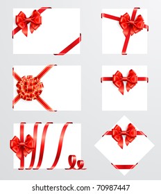 Collection of red bows with greeting cards. Vector illustration