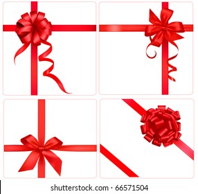 Collection of red bows with ribbons. Vector.