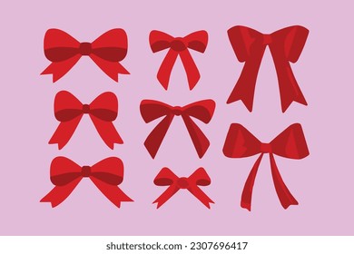 Collection of Red Bows, vector illustration