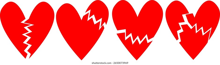 A collection of red broken heart symbols.