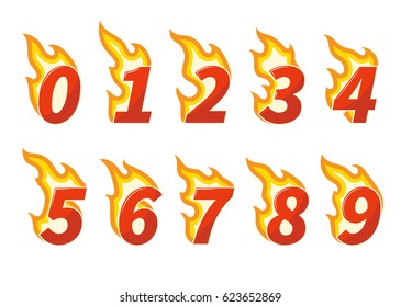 Collection of red burning fiery numbers vector illustration