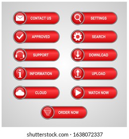 a collection of red buttons for web design.vector design