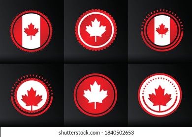 Collection of red Canadian Button icons, Canada arranges buttons with a red border on a black background