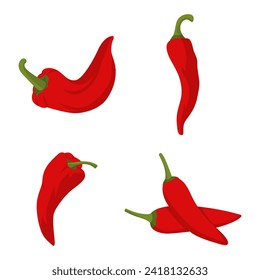 Colección de pimientos rojos de diseño plano. Pimienta de Cayenne. Ilustración del vector