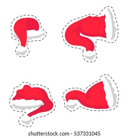 Collection red Christmas hats isolated on white background, vector, illustration