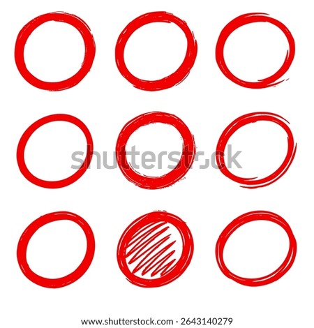 A collection of red circle brush stroke elements created with marker and highlighter styles