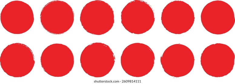 Collection of red circle brush strokes shape vector on white background. hand drawn red circle vector on white background