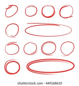 collection of red circle markers, highlighters