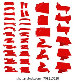 Collection of red colored empty banners isolated on white background