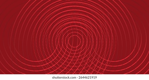 Coleção de círculos concêntricos vermelhos. Coleção de ondas sonoras radiais ou anéis sonares. Pacote de símbolos de ícones de radar, alvos, linhas tracejadas, meios-tons.