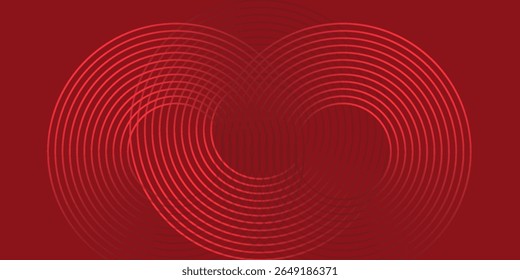 Coleção de círculos concêntricos vermelhos. Coleção de ondas sonoras radiais ou anéis sonares. Pacote de símbolos de ícones de radar, alvos, linhas tracejadas, meios-tons.vetor 