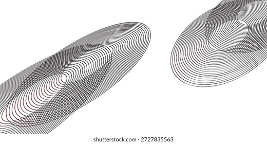Coleção de círculos concêntricos vermelhos. Coleção de ondas sonoras radiais ou anéis sonares. Pacote de símbolos de ícones de radar, alvos, linhas tracejadas, meios-tons.