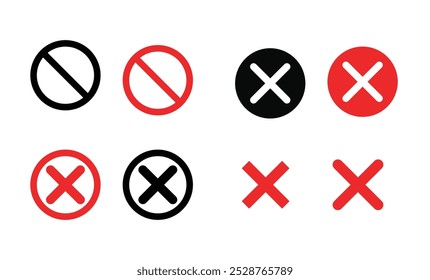 Colección del icono de la cruz roja, mal, desaprobar, error