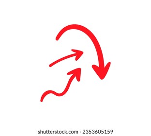 Collection red curved arrows sign. Set of simple arrows isolated on white background. Arrow mark icons. Arrow paint vector design and illustration.

